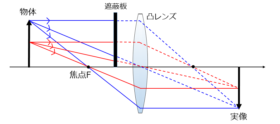 凸レンズの上側を遮蔽の問題の解説